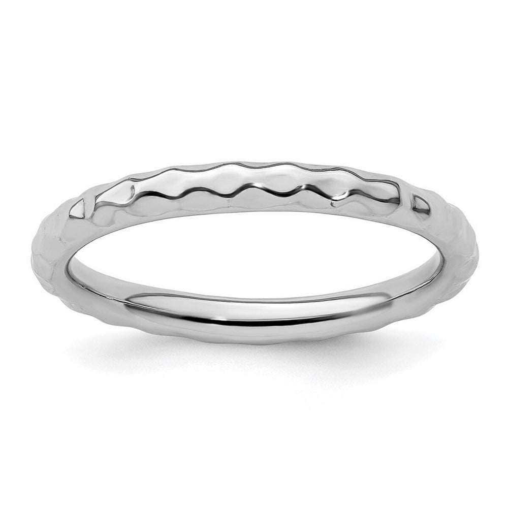 Curata 925 Sterling Silver 5mm Rhodium Hammered Band Ring