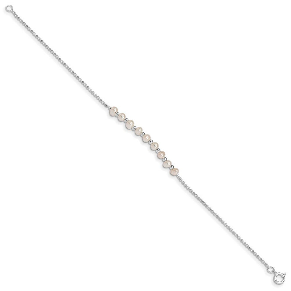 Curata 925 Sterling Silver 6.5" White Cultured Pearl and Bead Bracelet (Spring-ring)