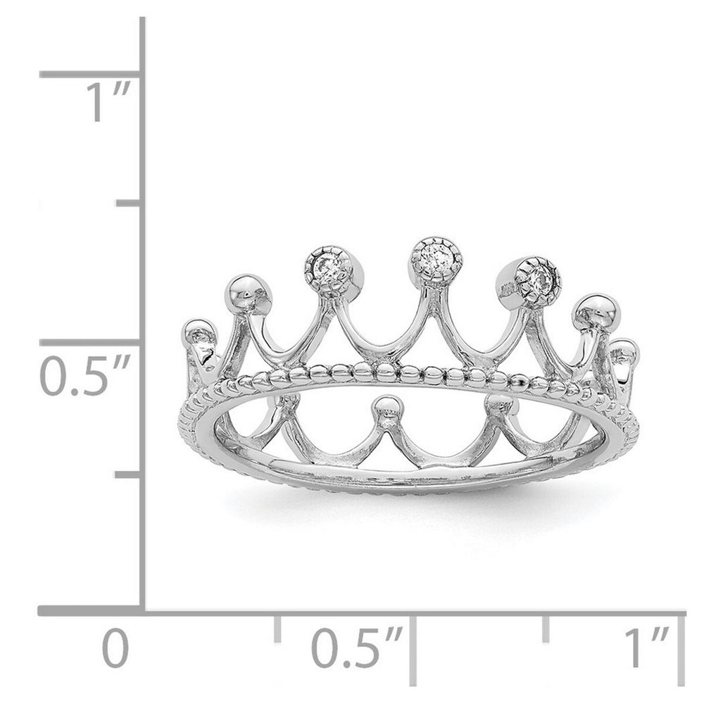 Curata 925 Sterling Silver 6.6mm Rhodium Plated Cubic Zirconia Crown Ring