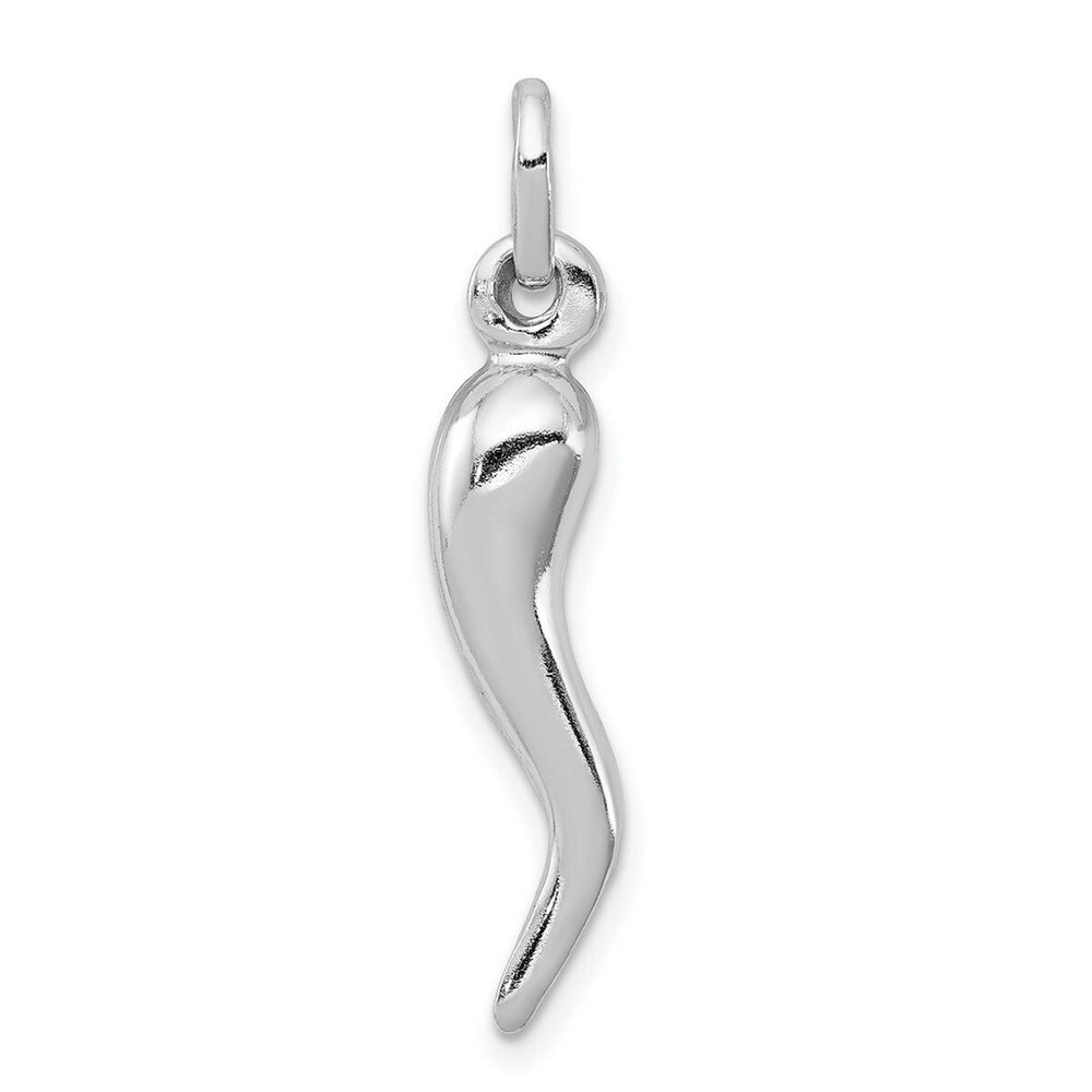 Curata 925 Sterling Silver 6mmx30mm Italian Polished Rhodium Horn Good Luck Charm Necklace