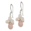 Curata 925 Sterling Silver 6x34mm Rose Quartz Cultured Pink Pearl Dangle Hook Earrings