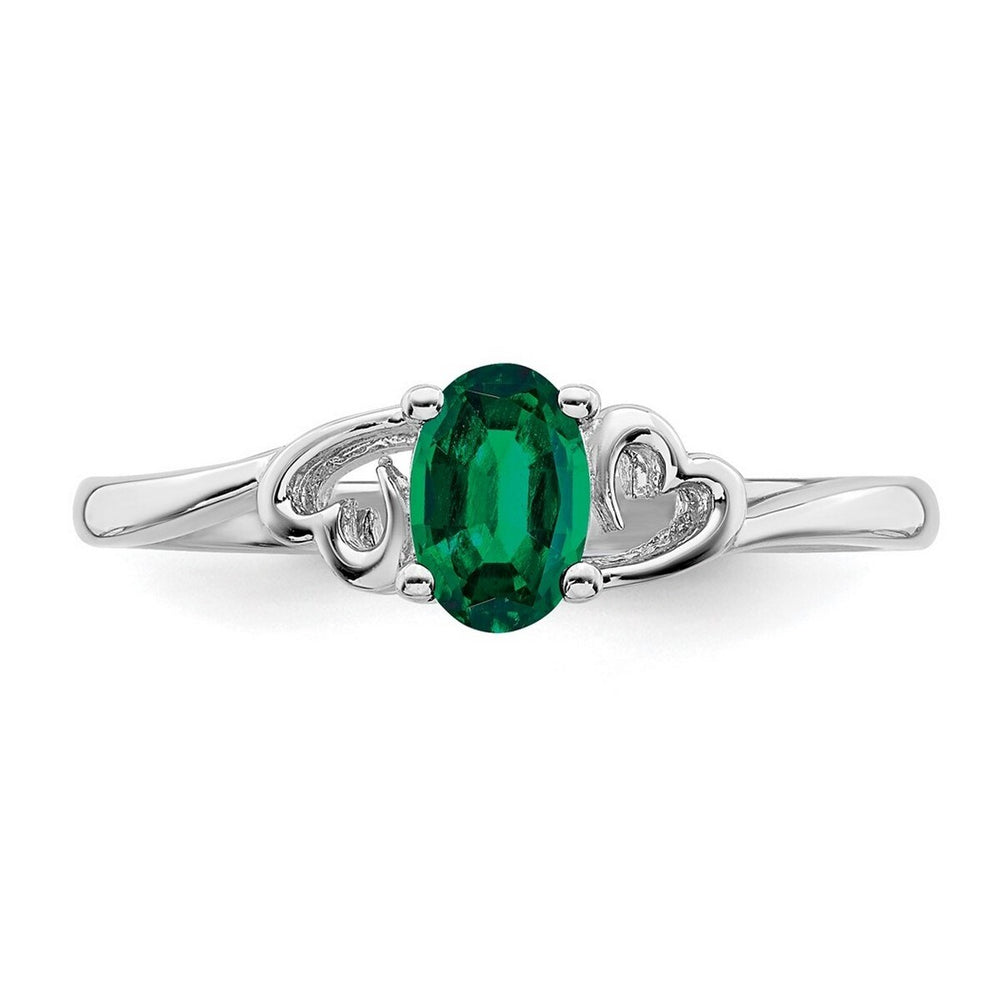 Curata 925 Sterling Silver 6x4mm Oval Created Emerald and Diamond Heart Ring