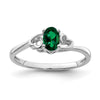 Curata 925 Sterling Silver 6x4mm Oval Created Emerald and Diamond Heart Ring