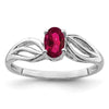 Curata 925 Sterling Silver 6x4mm Oval Created Ruby Leaf Ring