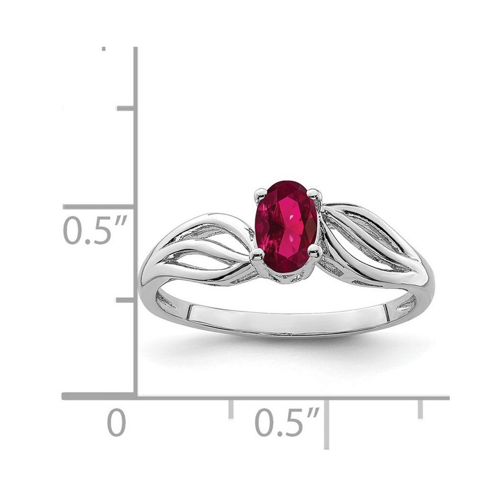 Curata 925 Sterling Silver 6x4mm Oval Created Ruby Leaf Ring