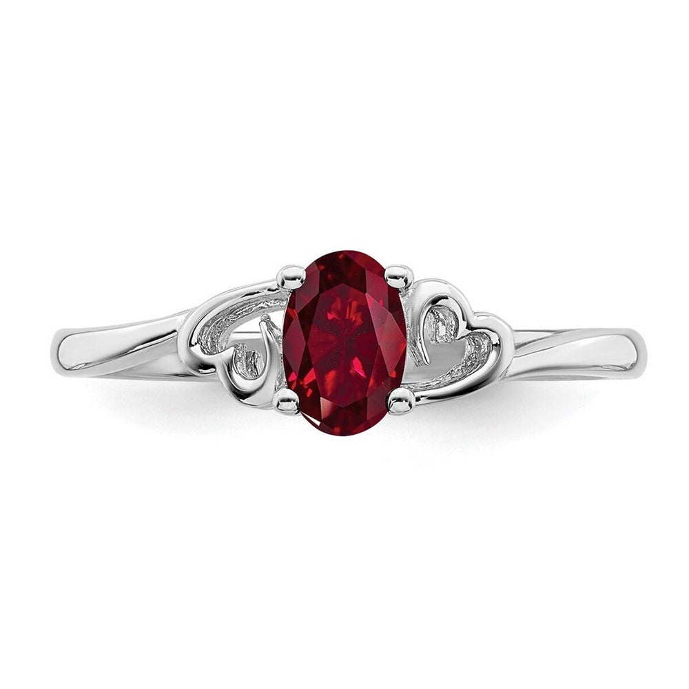 Curata 925 Sterling Silver 6x4mm Oval Created Ruby and Diamond Heart Ring