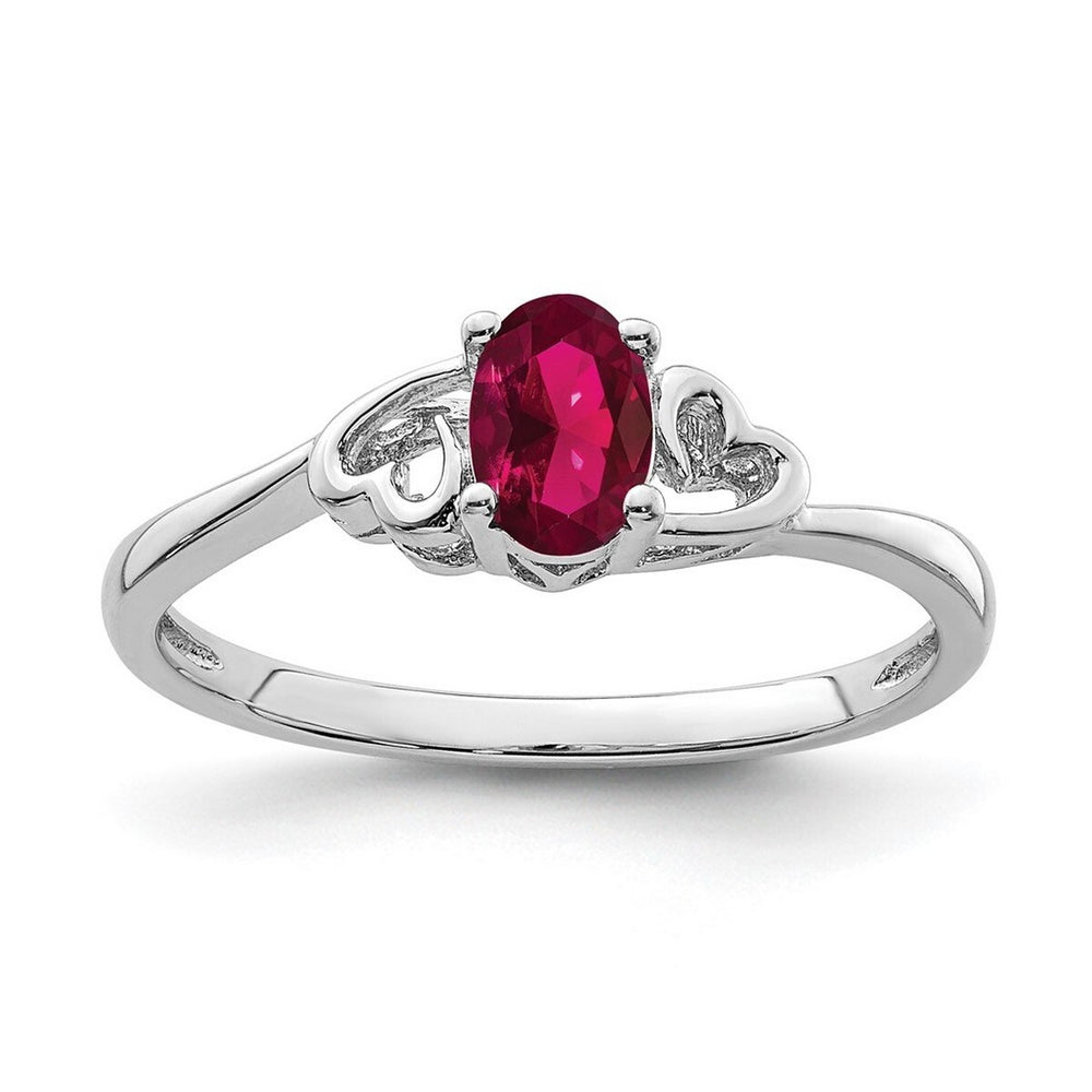 Curata 925 Sterling Silver 6x4mm Oval Created Ruby and Diamond Heart Ring