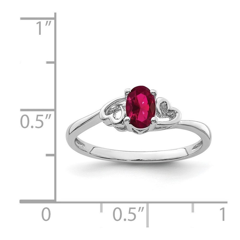 Curata 925 Sterling Silver 6x4mm Oval Created Ruby and Diamond Heart Ring