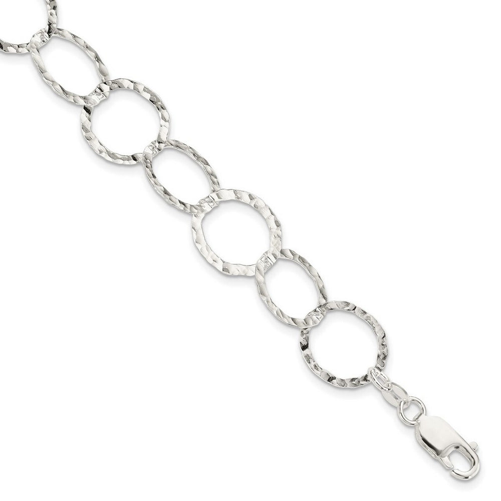 Curata 925 Sterling Silver 7.5" 15mm Hammered Circle Link Bracelet