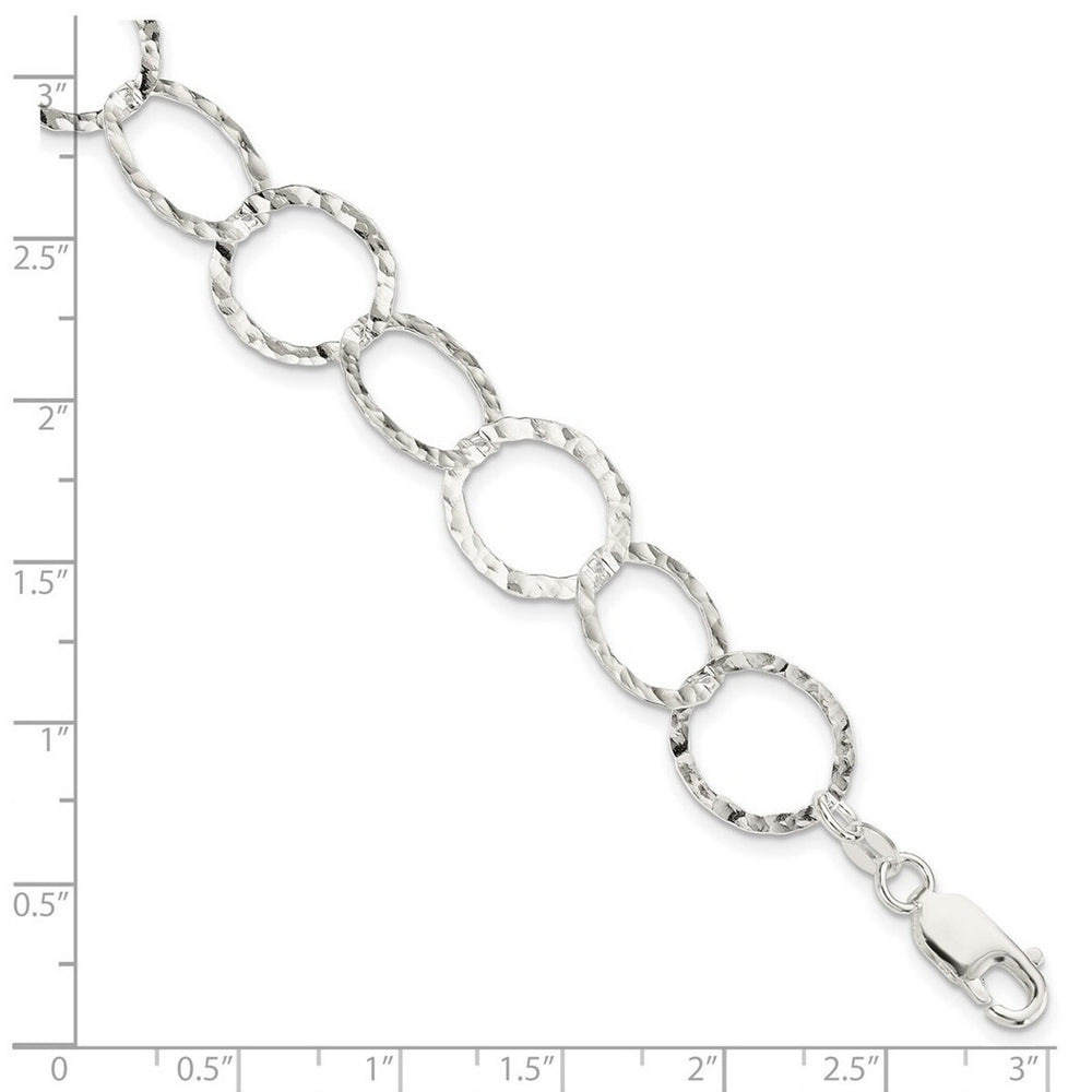 Curata 925 Sterling Silver 7.5" 15mm Hammered Circle Link Bracelet