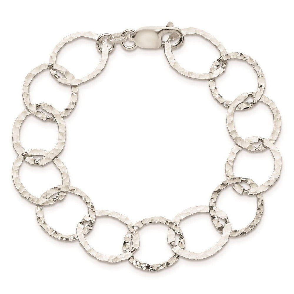 Curata 925 Sterling Silver 7.5" 15mm Hammered Circle Link Bracelet