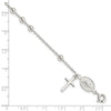 Curata 925 Sterling Silver 7.5" Polished Rosary Dangle Cross Bracelet