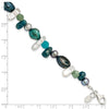 Curata 925 Sterling Silver 7.75" Aventurine Blue Quartz and Cultured Pearl Bracelet (Lobster)