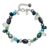 Curata 925 Sterling Silver 7.75" Aventurine Blue Quartz and Cultured Pearl Bracelet (Lobster)