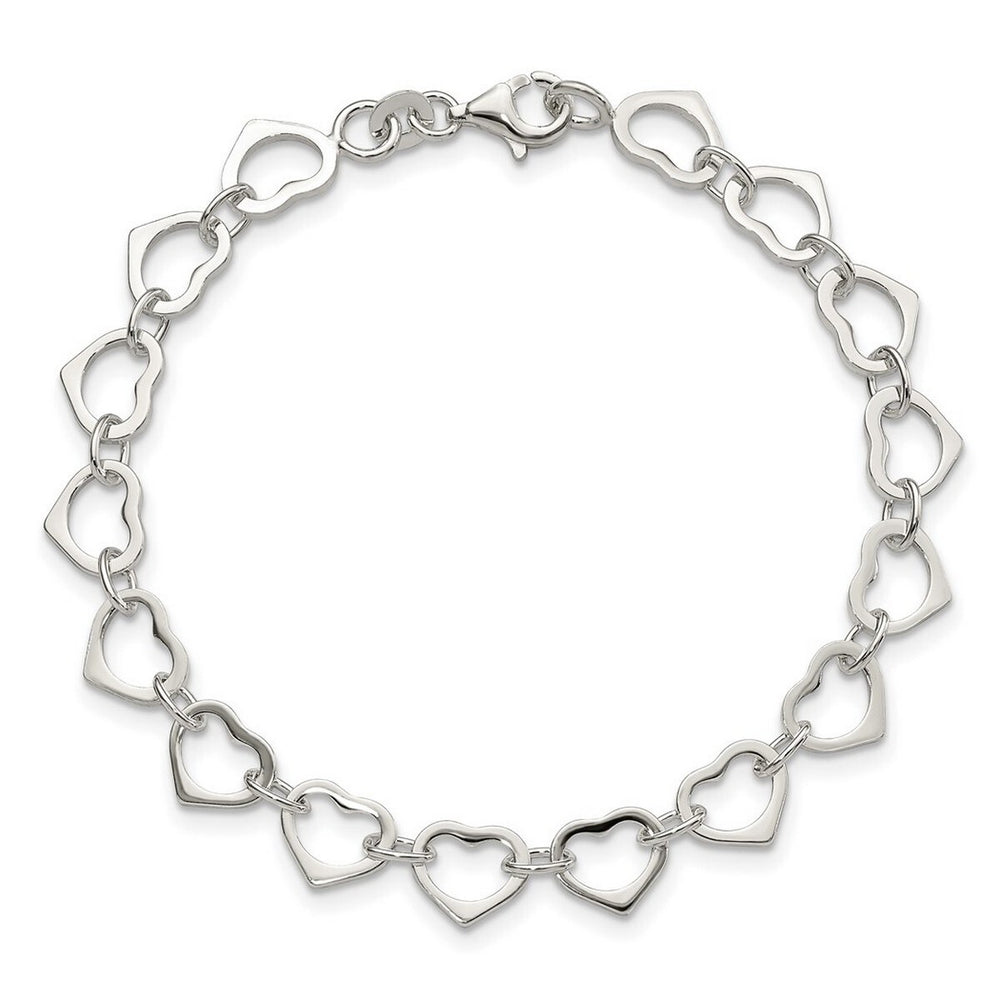 Curata 925 Sterling Silver 7" 8.35mm Polished Flat Heart Bracelet