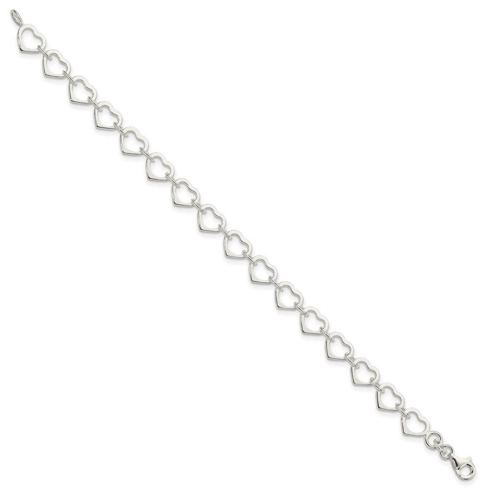 Curata 925 Sterling Silver 7" 8.35mm Polished Flat Heart Bracelet