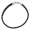 Curata 925 Sterling Silver 7" 8mm Black Leather Braided Bracelet