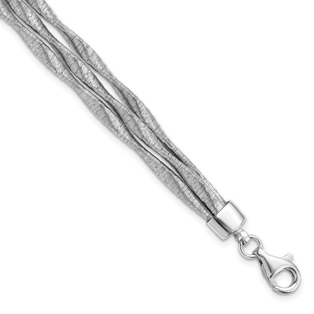 Curata 925 Sterling Silver 7" Rhodium Plated 3 Twisted Strand Bracelet