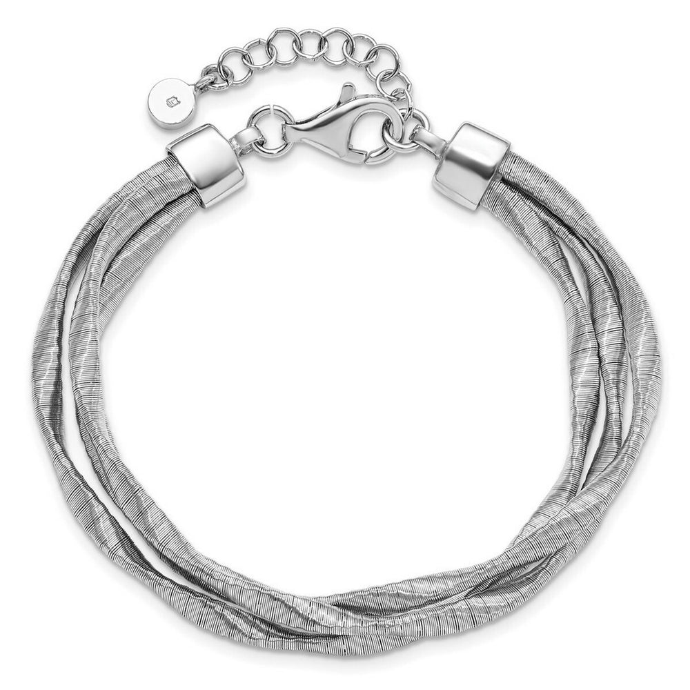 Curata 925 Sterling Silver 7" Rhodium Plated 3 Twisted Strand Bracelet