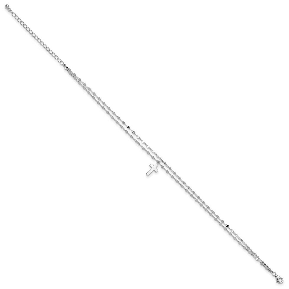 Curata 925 Sterling Silver 7mm x 8.75" Double Strand Cross Anklet (2" Extender)