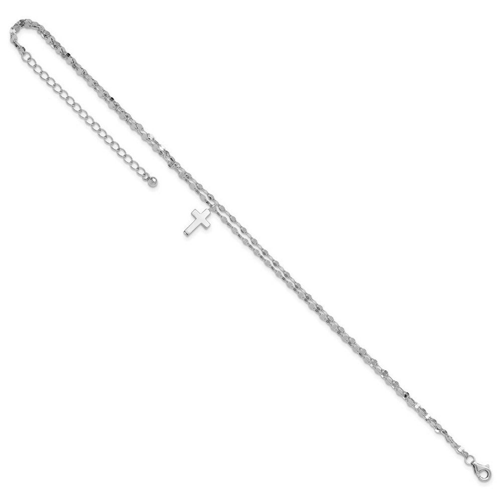 Curata 925 Sterling Silver 7mm x 8.75" Double Strand Cross Anklet (2" Extender)