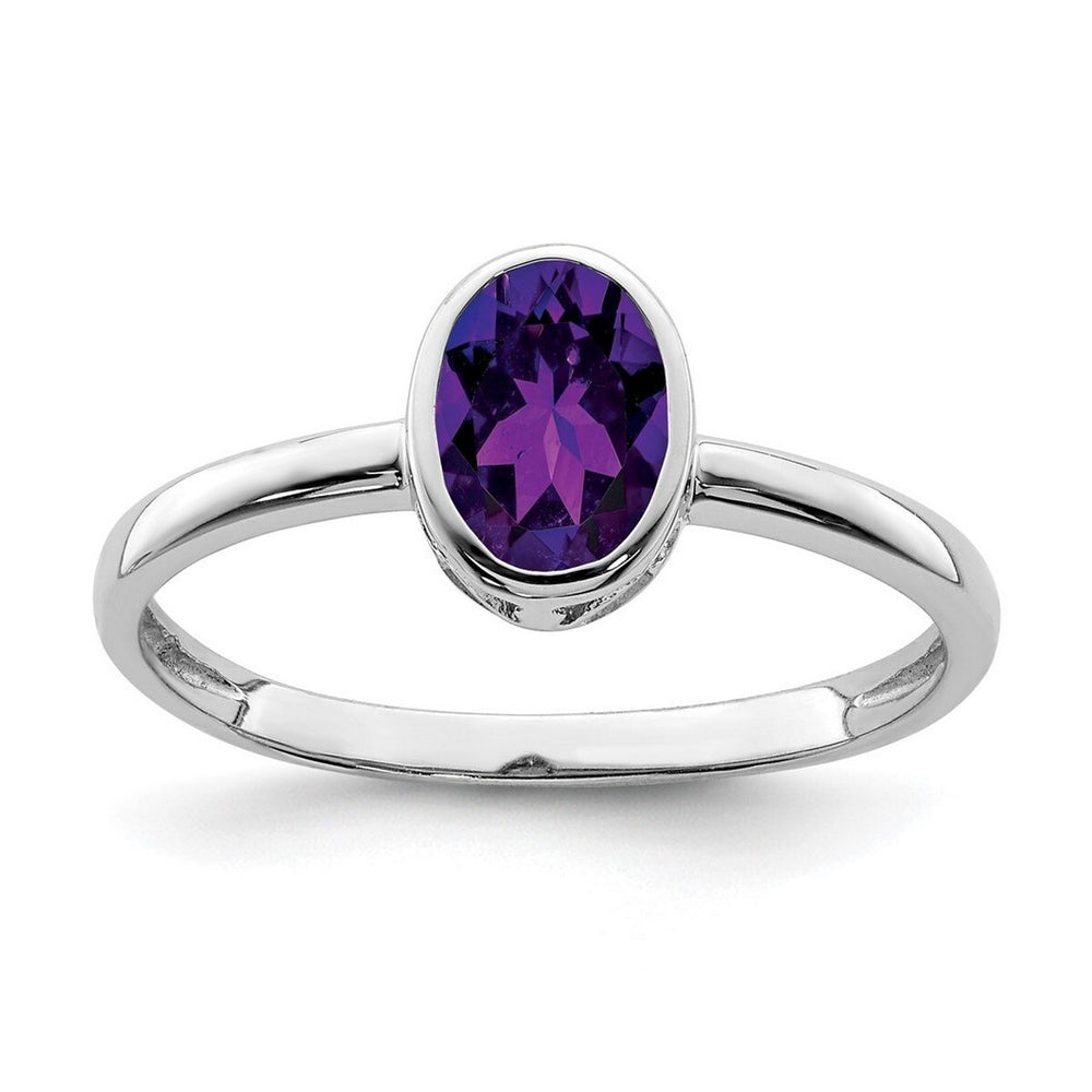 Curata 925 Sterling Silver 7x5mm Oval Amethyst Bezel Solitaire Ring