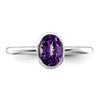 Curata 925 Sterling Silver 7x5mm Oval Amethyst Bezel Solitaire Ring