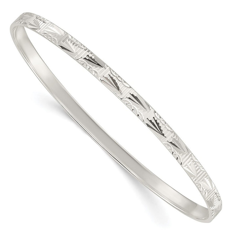 Curata 925 Sterling Silver 8" 5mm Diamond Cut Slip on Bangle Bracelet