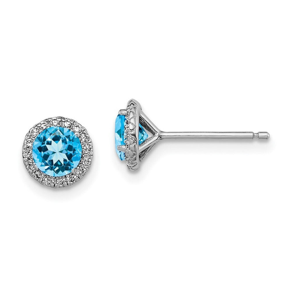 Curata 925 Sterling Silver 8x8mm Blue Topaz and Cubic Zirconia Halo Post Earrings