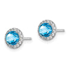 Curata 925 Sterling Silver 8x8mm Blue Topaz and Cubic Zirconia Halo Post Earrings