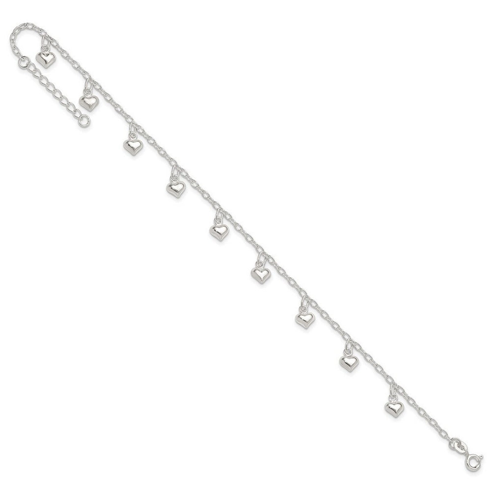 Curata 925 Sterling Silver 9" Puffed Heart Anklet for Women