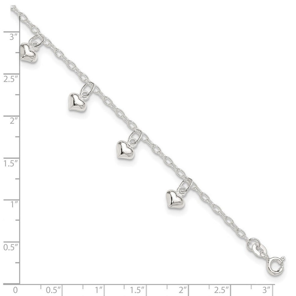 Curata 925 Sterling Silver 9" Puffed Heart Anklet for Women