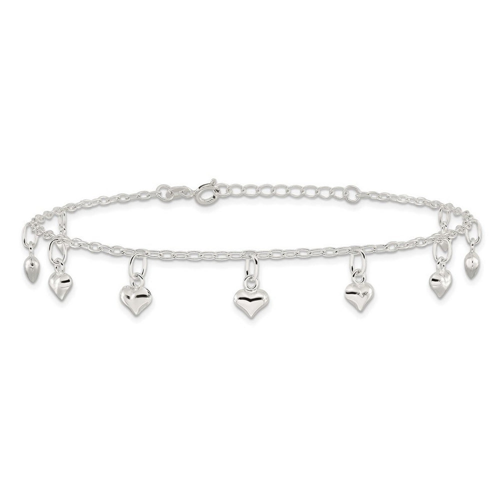 Curata 925 Sterling Silver 9" Puffed Heart Anklet for Women