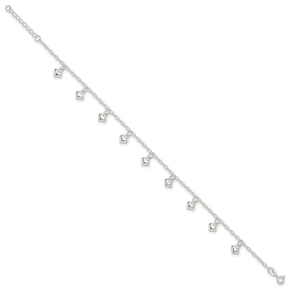 Curata 925 Sterling Silver 9" Puffed Heart Anklet for Women