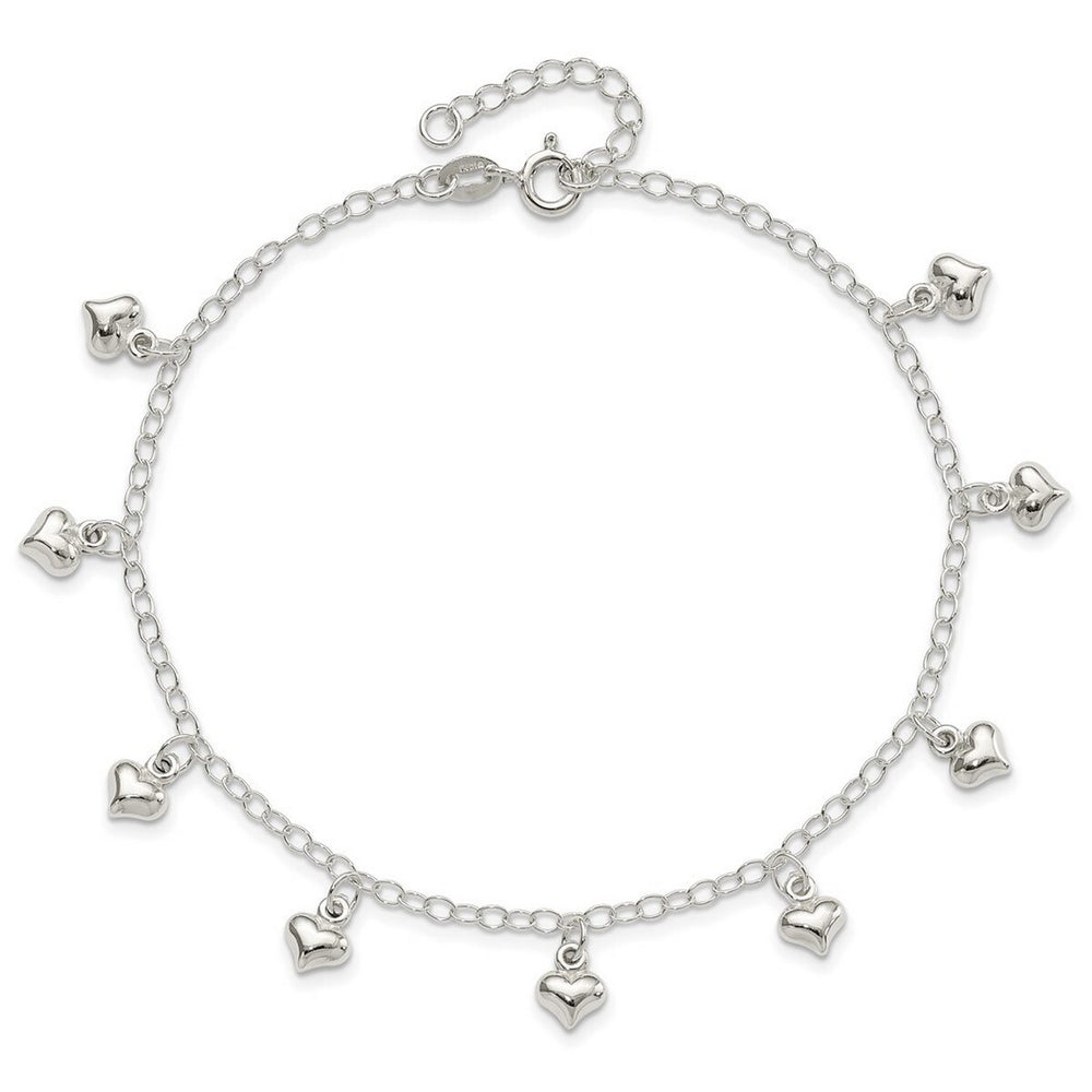 Curata 925 Sterling Silver 9" Puffed Heart Anklet for Women