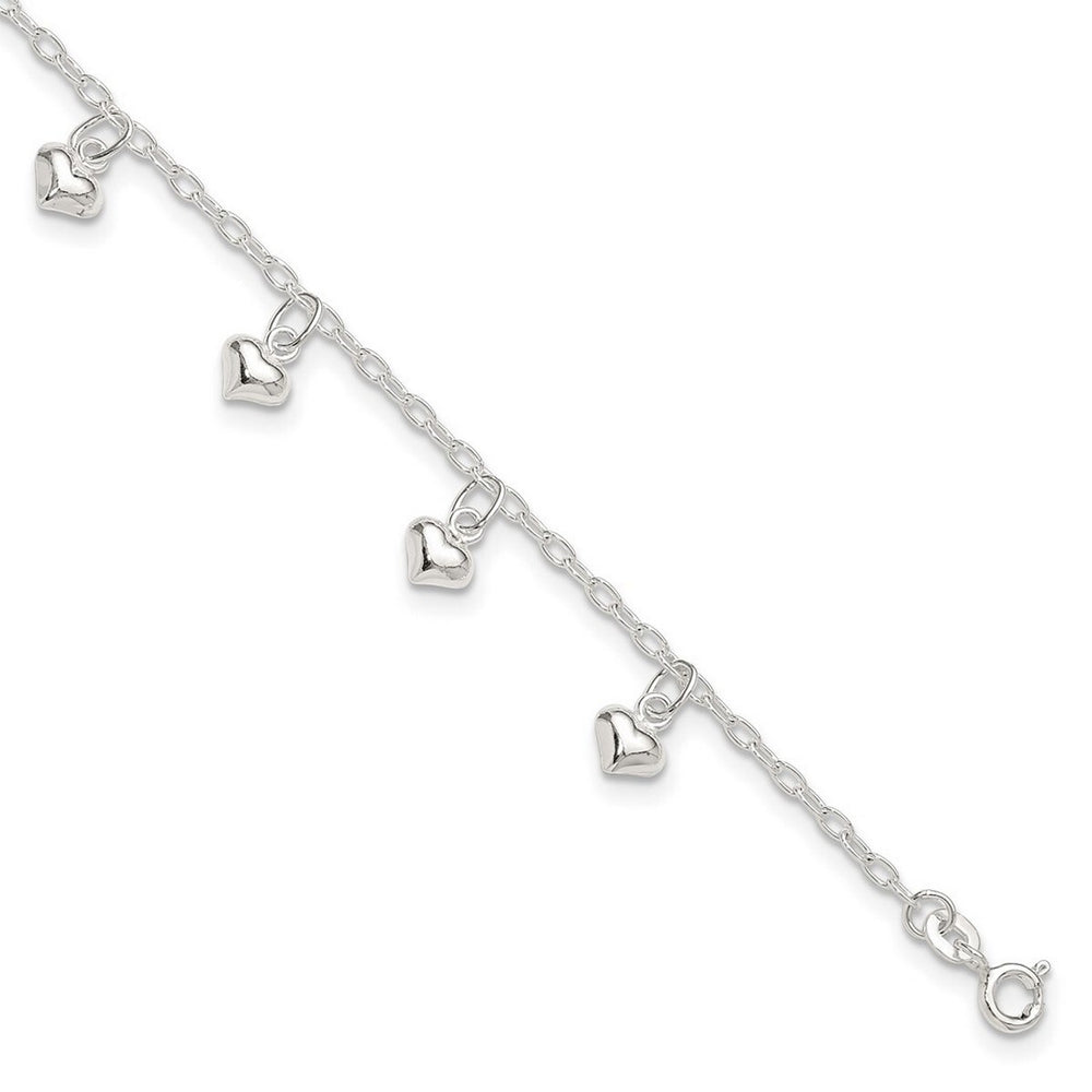 Curata 925 Sterling Silver 9" Puffed Heart Anklet for Women