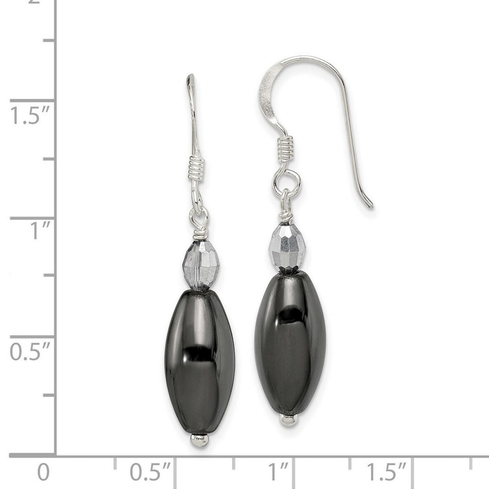 Curata 925 Sterling Silver 9x42mm Crystal and Hematite Hook Earrings