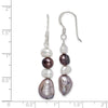 Curata 925 Sterling Silver 9x44mm White and Grey Cultured Pearl Dangle Hook Earrings