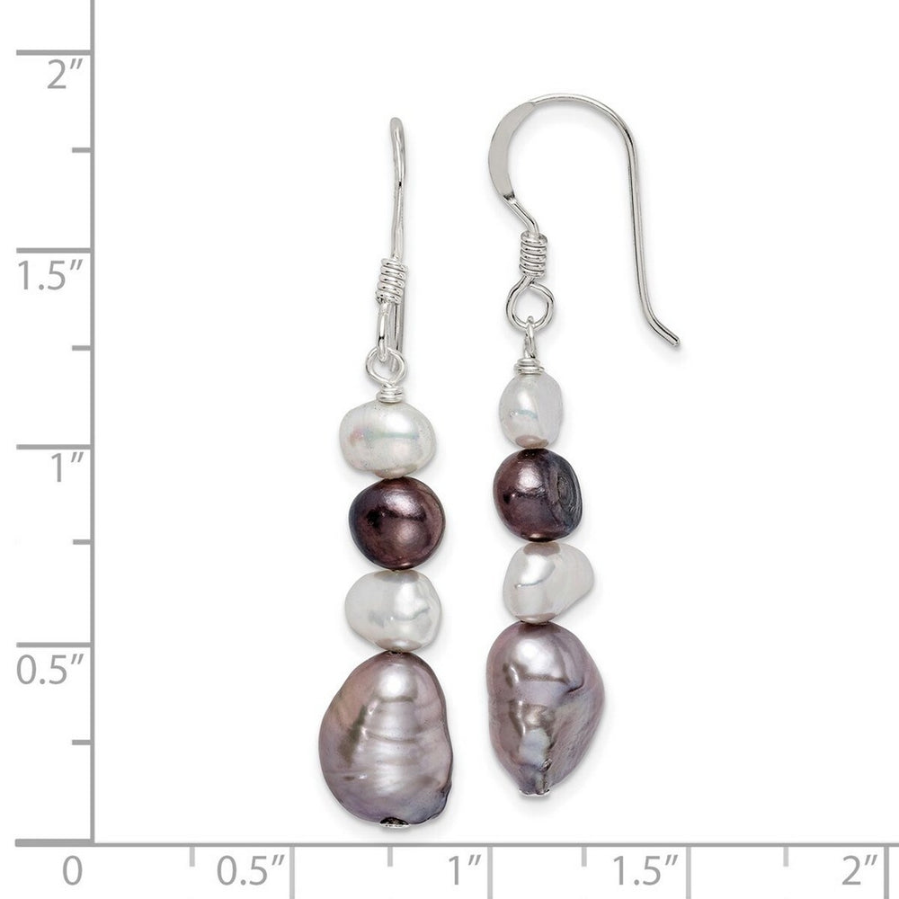 Curata 925 Sterling Silver 9x44mm White and Grey Cultured Pearl Dangle Hook Earrings