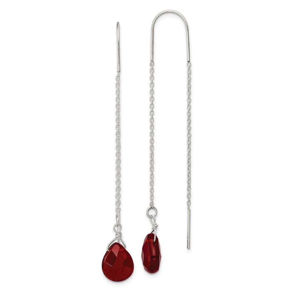 Curata 925 Sterling Silver 9x70mm Red Crystal Threader Earrings