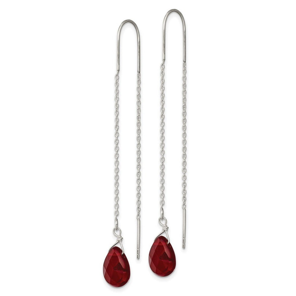 Curata 925 Sterling Silver 9x70mm Red Crystal Threader Earrings