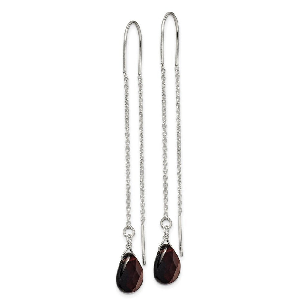 Curata 925 Sterling Silver 9x76mm Black Quartz Threader Earrings