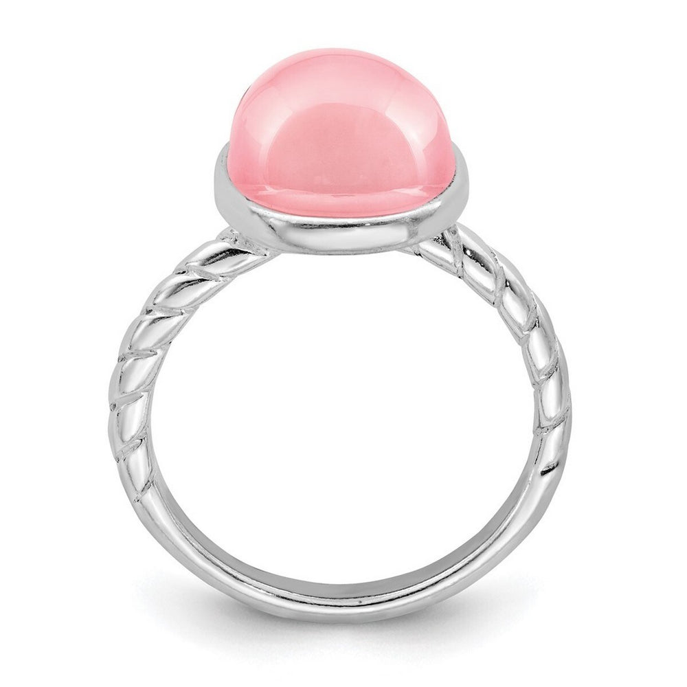 Curata 925 Sterling Silver 9x7mm Cabochon Rose Quartz Ribbed Ring