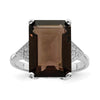 Curata 925 Sterling Silver 9x7mm Emerald-cut Smokey Quartz and Diamond Ring