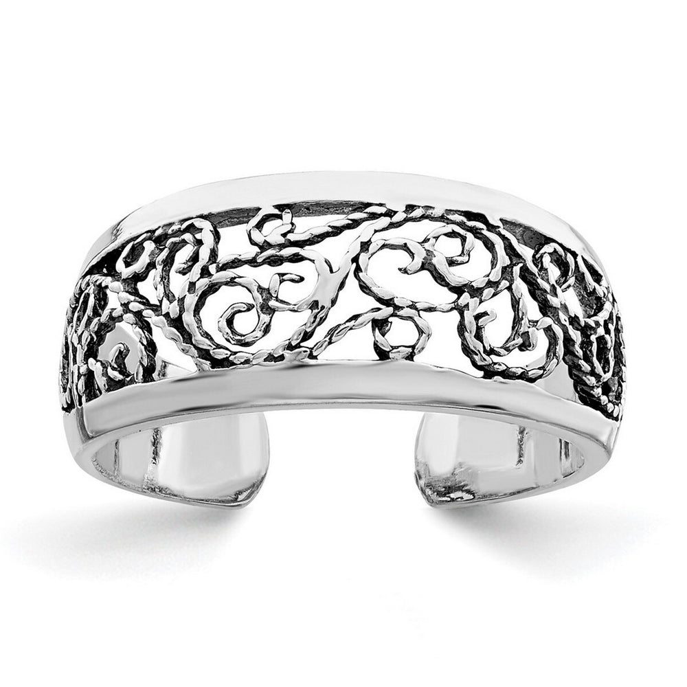 Curata 925 Sterling Silver Antiqued Scroll Filgree Adjustable Toe Ring