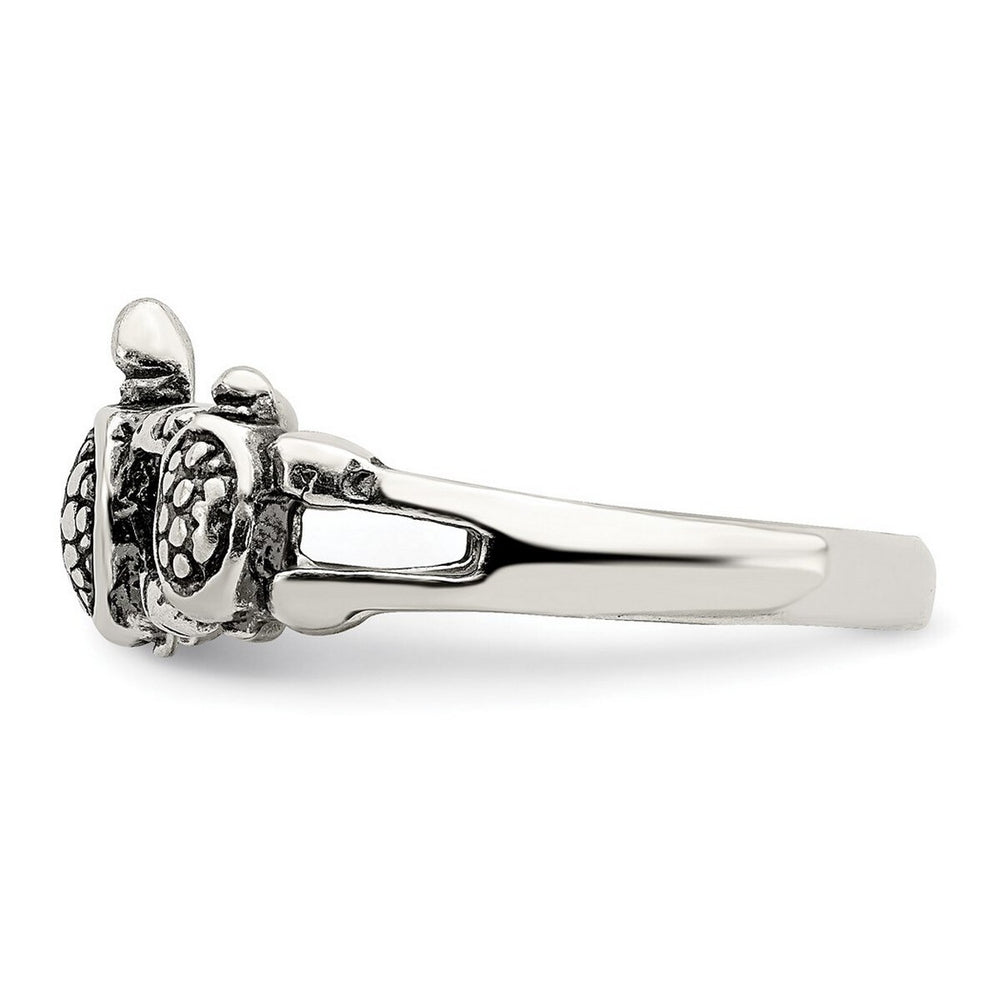 Curata 925 Sterling Silver Antiqued Triple Turtle Band Ring