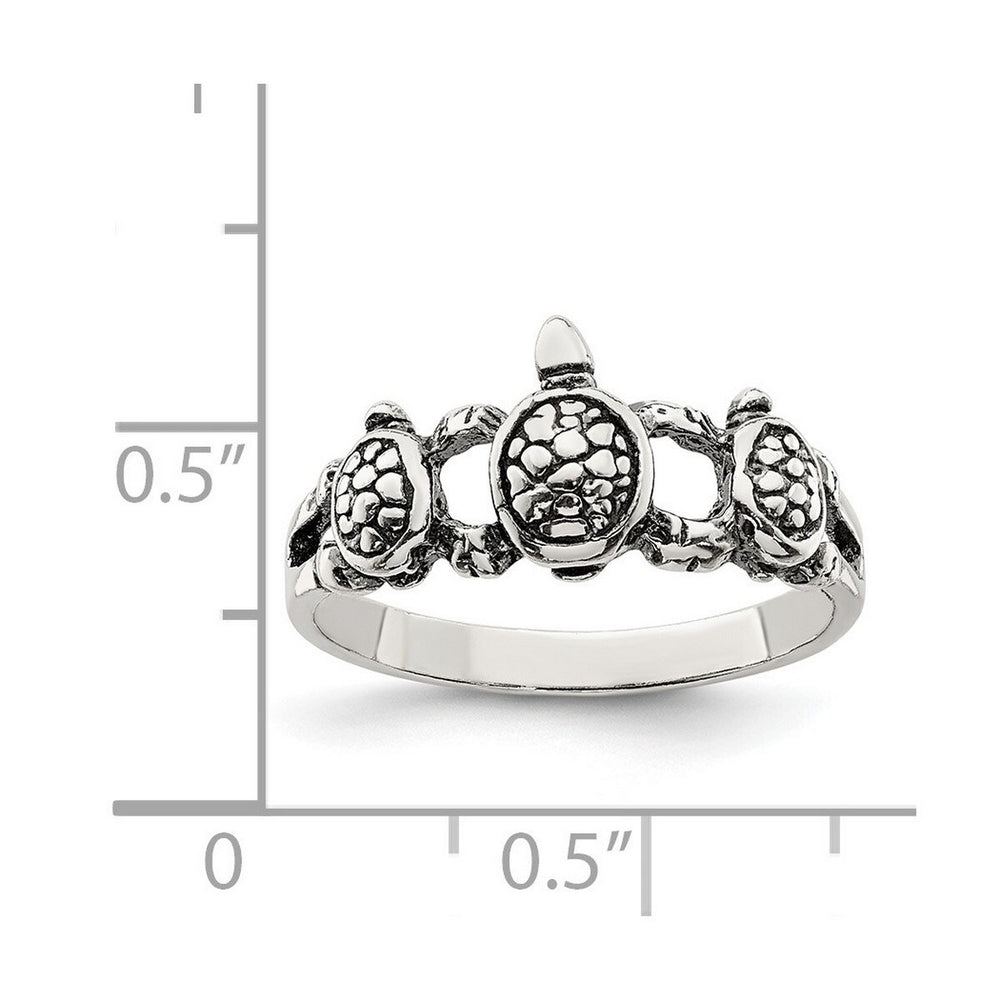 Curata 925 Sterling Silver Antiqued Triple Turtle Band Ring