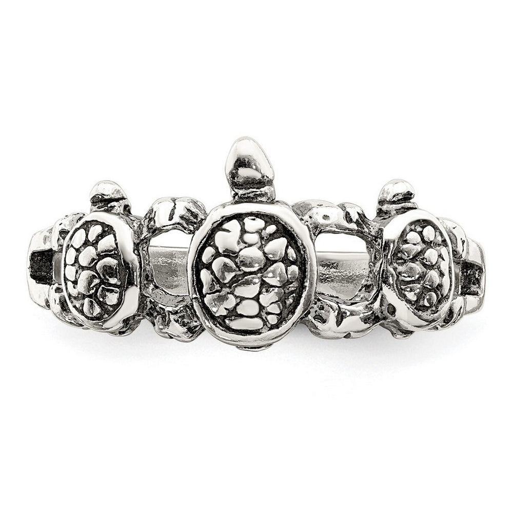 Curata 925 Sterling Silver Antiqued Triple Turtle Band Ring