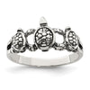 Curata 925 Sterling Silver Antiqued Triple Turtle Band Ring