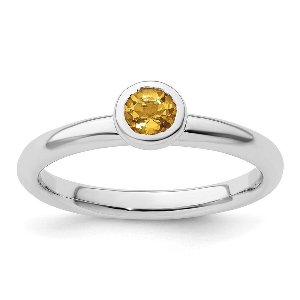 Curata 925 Sterling Silver Bezel 4mm Round Citrine Ring